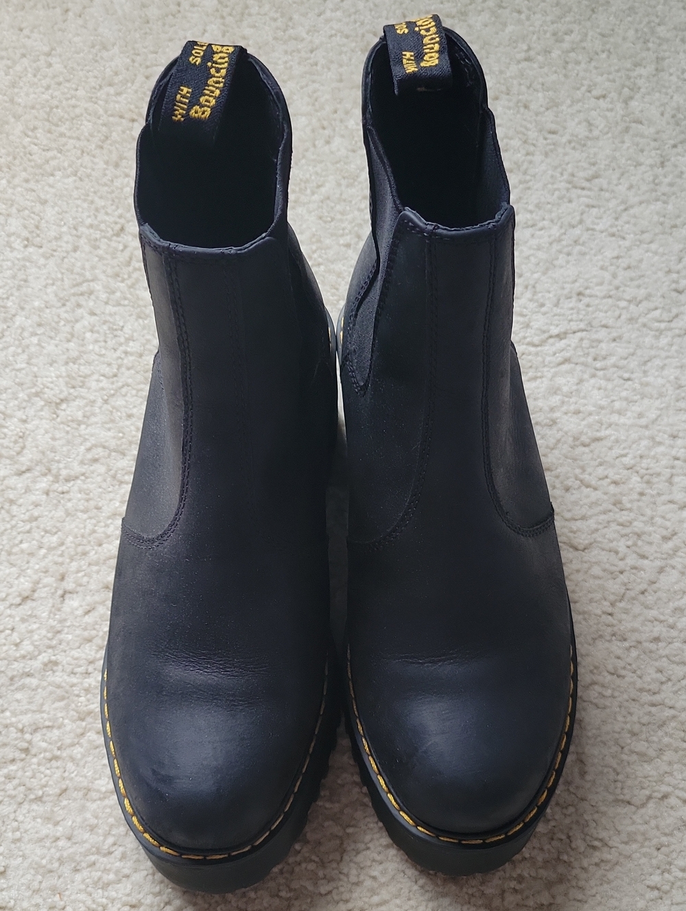 Black Men's Slip-On Chelsea Boots with Yellow Stitching